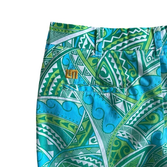 Loudmouth Men’s Golf Shorts Size 34 Flat Front Retro Tiki Hawaiian Tribal Green - Picture 3 of 6